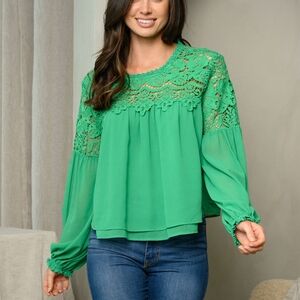 Green Lace Detail Women's Top